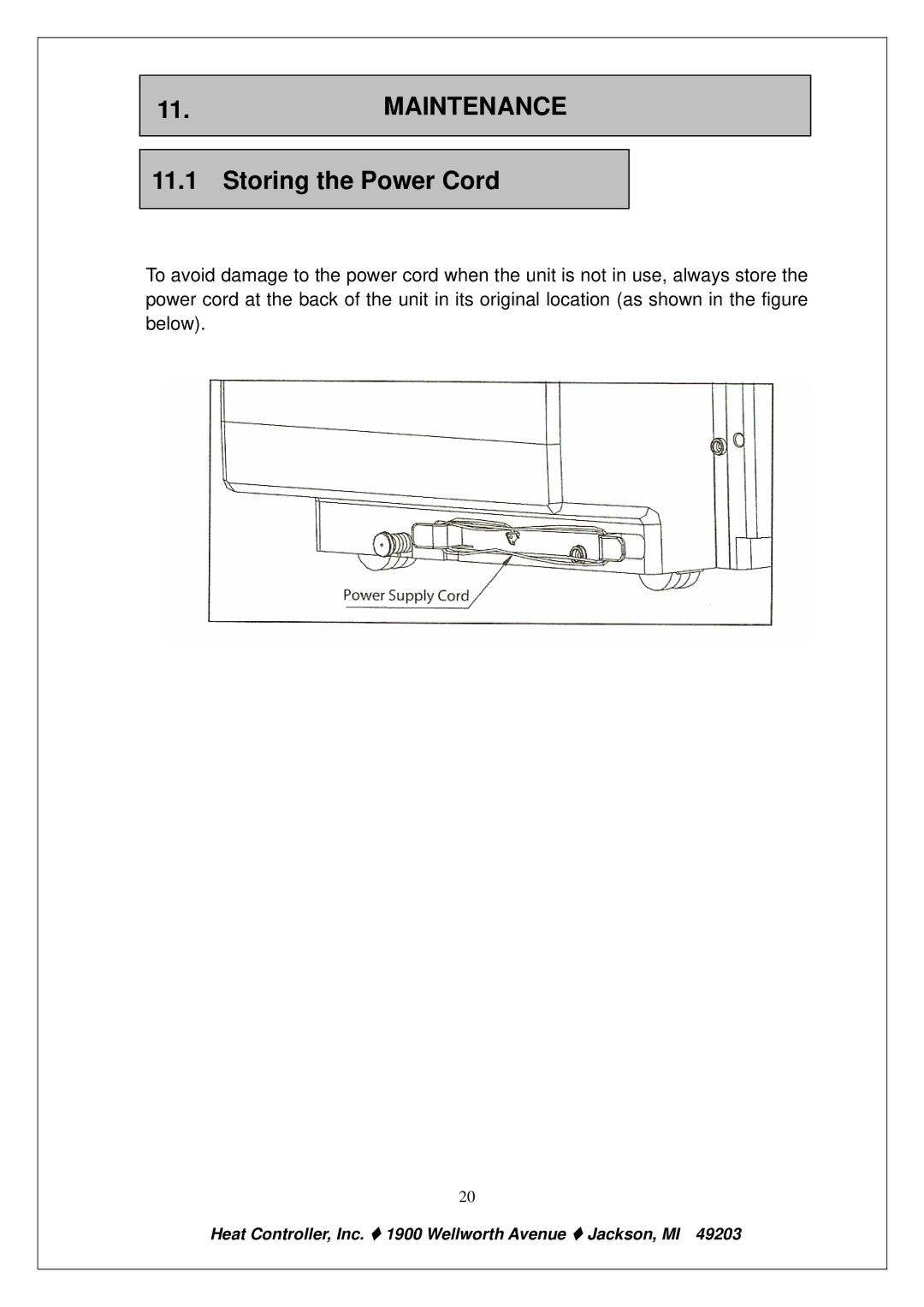 Heat Controller PE-91A PE-121A owner manual Storing the Power Cord 