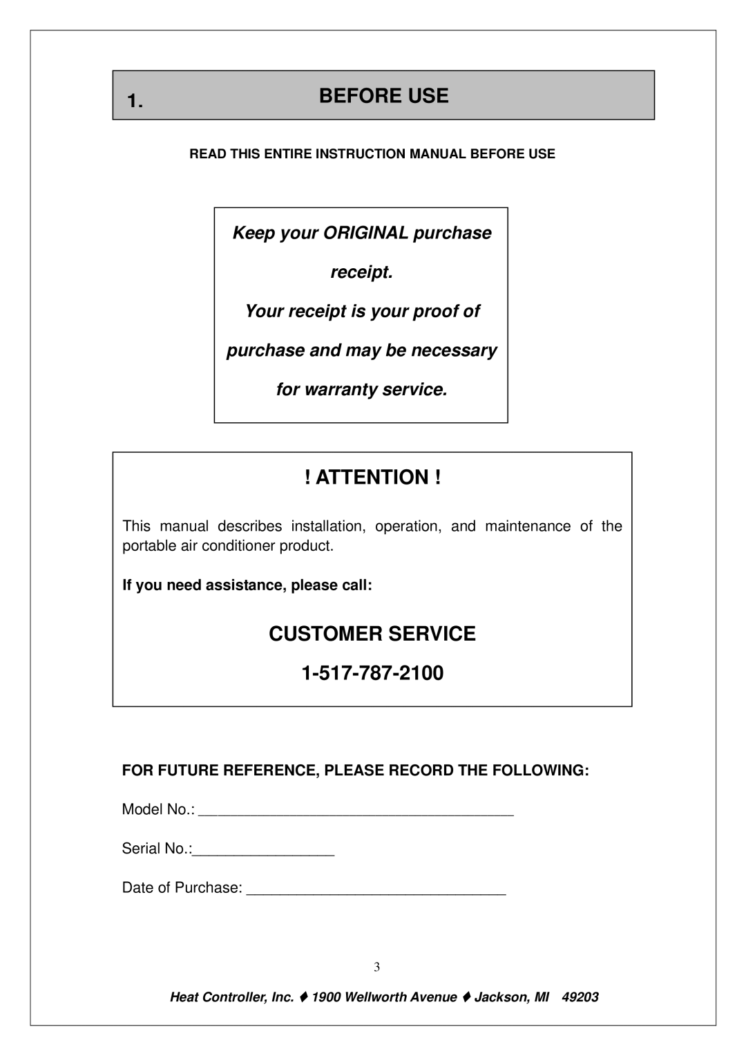 Heat Controller PE-91A PE-121A owner manual Before USE, Customer Service, If you need assistance, please call 