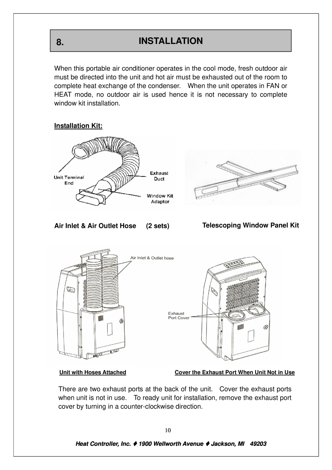 Heat Controller PE-91A PE-121A owner manual Installation Kit, Air Inlet & Air Outlet Hose 2 sets 