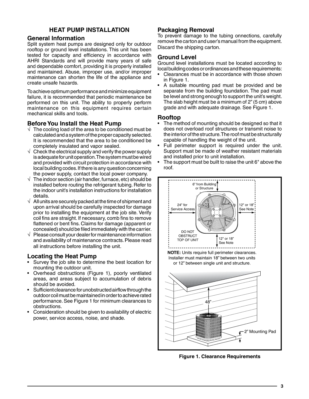 Heat Controller R-410A Heat Pump Installation General Information, Before You Install the Heat Pump, Packaging Removal 