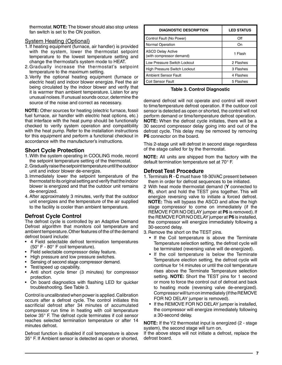 Heat Controller R-410A installation instructions Short Cycle Protection, Defrost Cycle Control, Defrost Test Procedure 