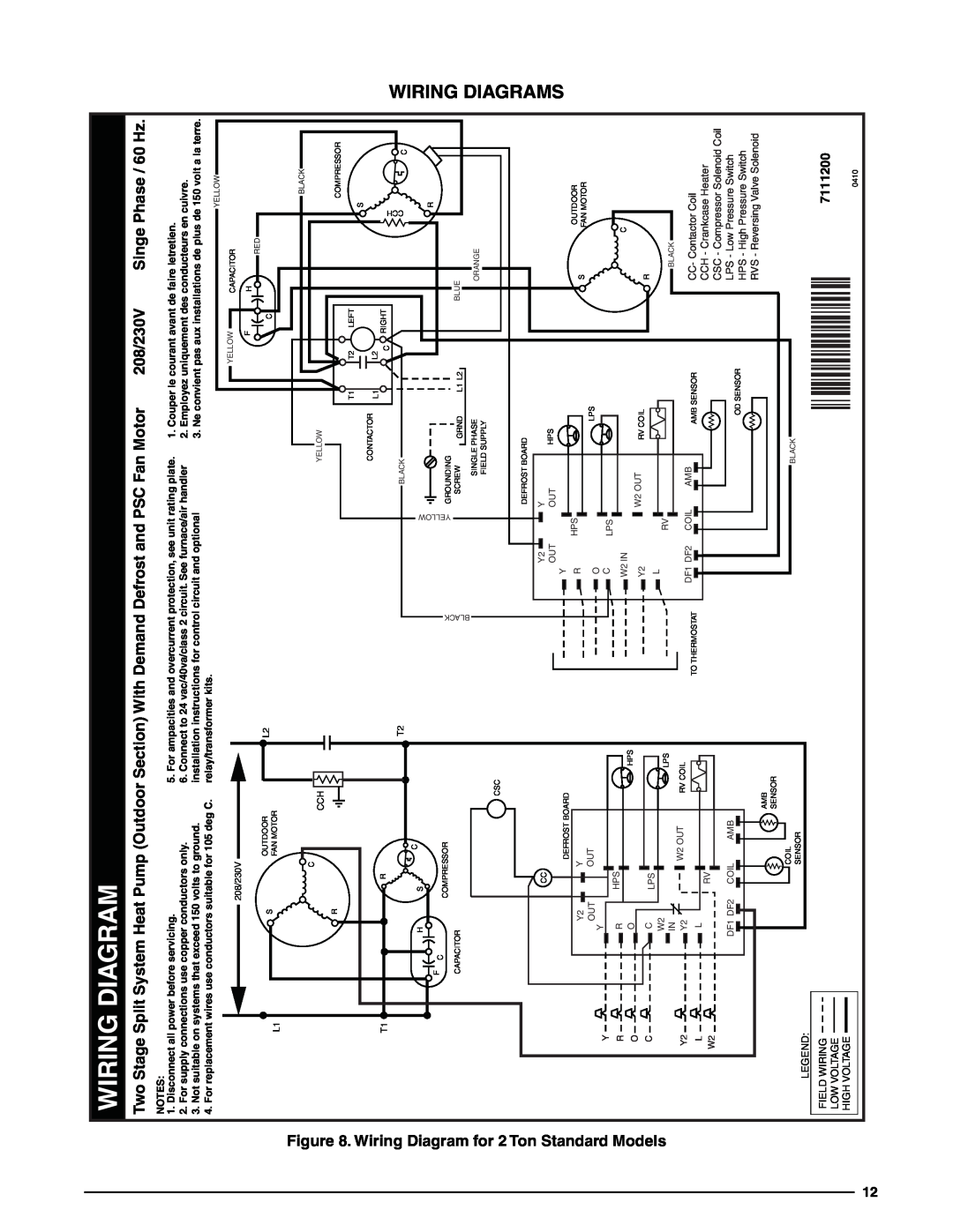 Heat Controller R-410A Wiring Diagram, 208/230V, Singe Phase / 60 Hz, CC- Contactor Coil, CCH - Crankcase Heater, W2 OUT 