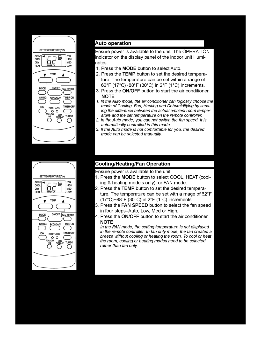 Heat Controller R51L9/BG(C)E How to use the buttons, Remote Controller, Auto operation, Cooling/Heating/Fan Operation 