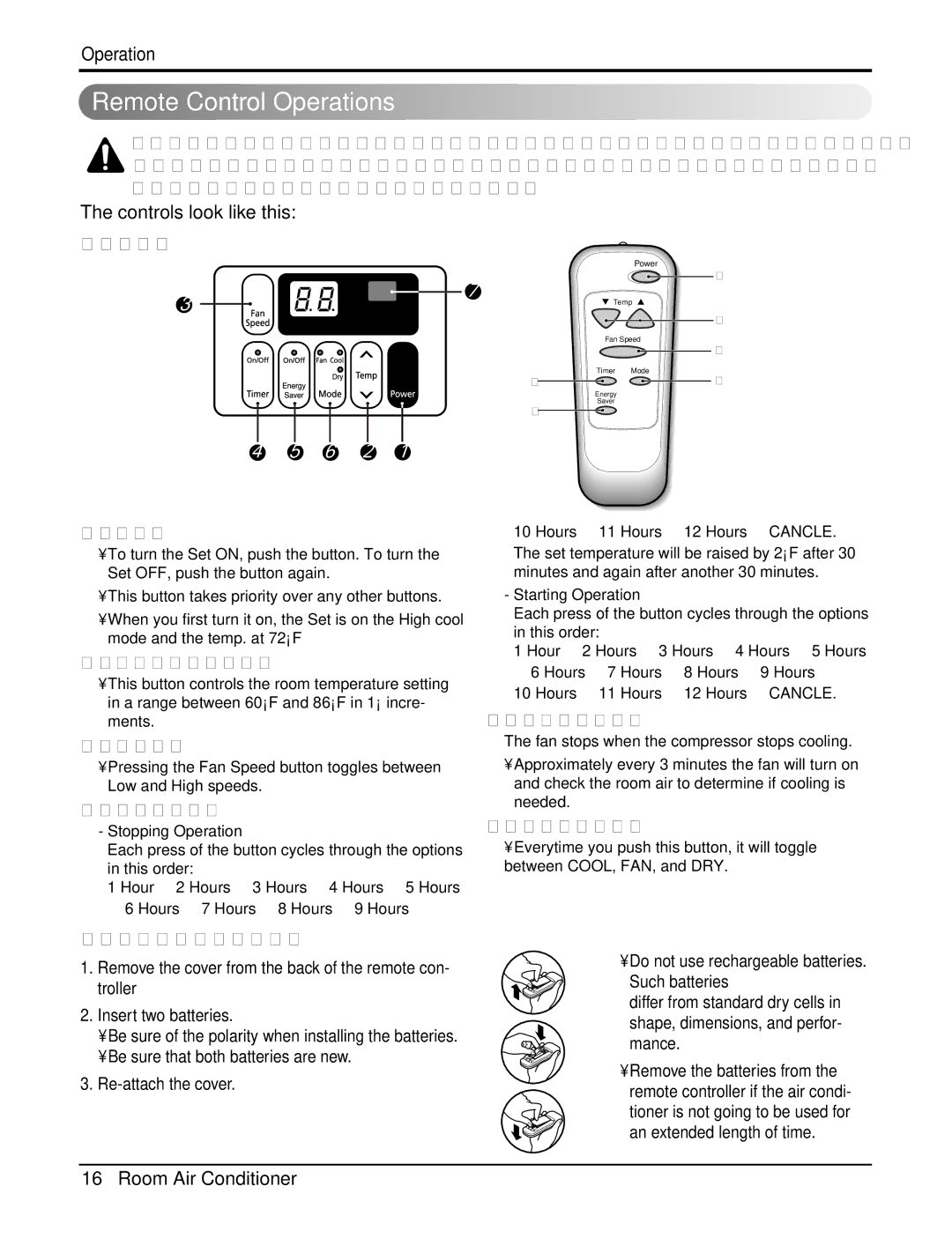 Heat Controller RAD-81A, RAD-101A, RADS-81B manual Remote Control Operations 