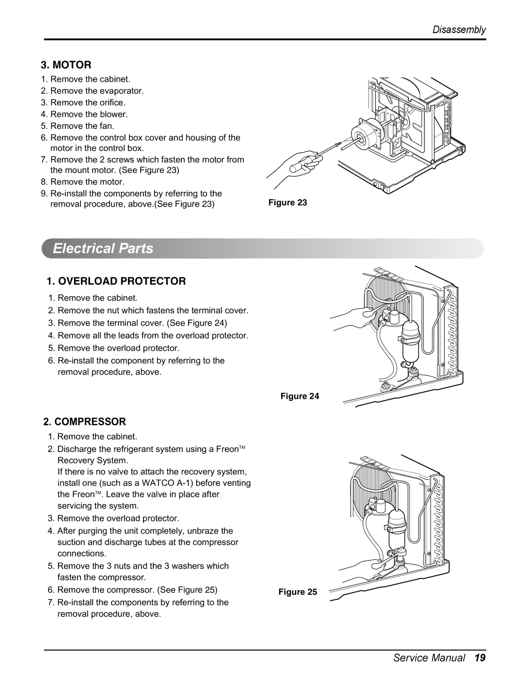 Heat Controller RAD-81A, RAD-101A, RADS-81B manual Electrical Parts, Motor, Overload Protector, Compressor 