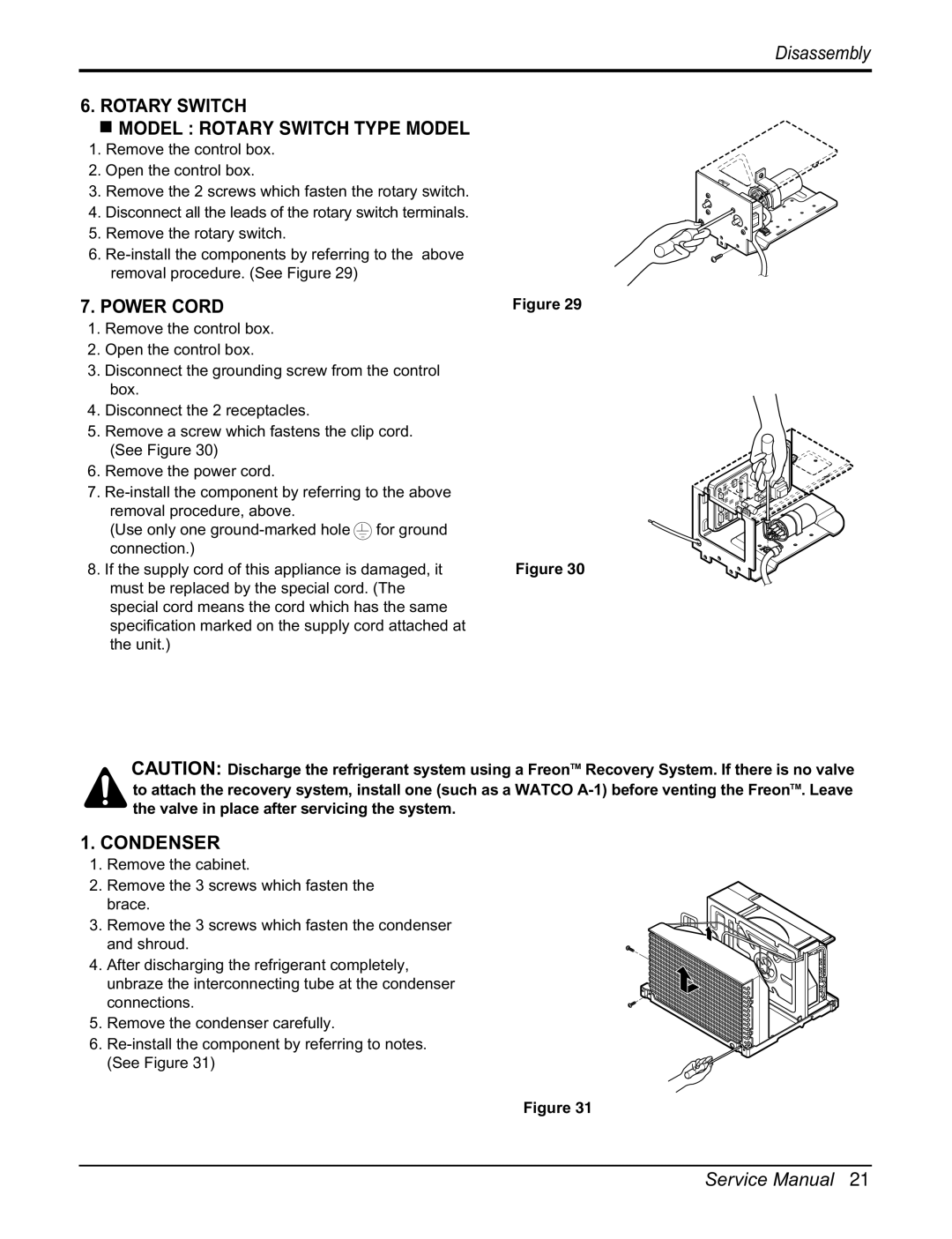 Heat Controller RAD-101A, RAD-81A Refrigerating Cycle, Rotary Switch Model Rotary Switch Type Model, Power Cord, Condenser 