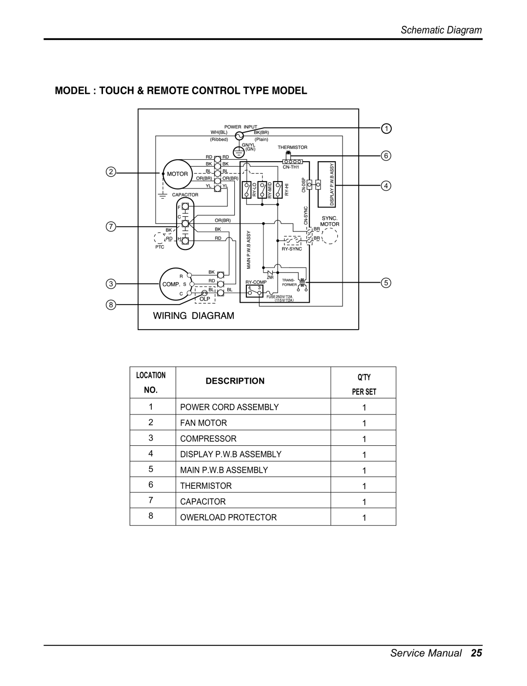 Heat Controller RAD-81A, RAD-101A, RADS-81B manual Circuit Diagram, Model Touch & Remote Control Type Model 