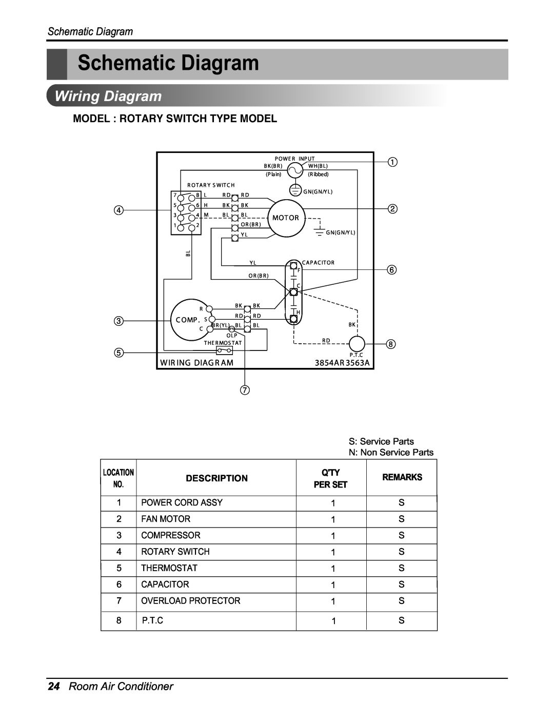 Heat Controller RAD-101A Schematic Diagram, Wiring Diagram, Model Rotary Switch Type Model, Room Air Conditioner, Per Set 