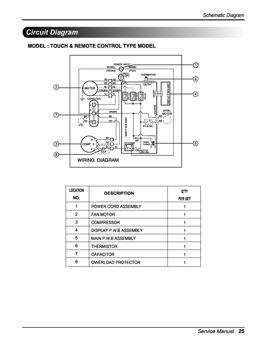 Heat Controller RAD-81A, RAD-101A Circuit Diagram, Schematic Diagram, Model Touch & Remote Control Type Model, Description 