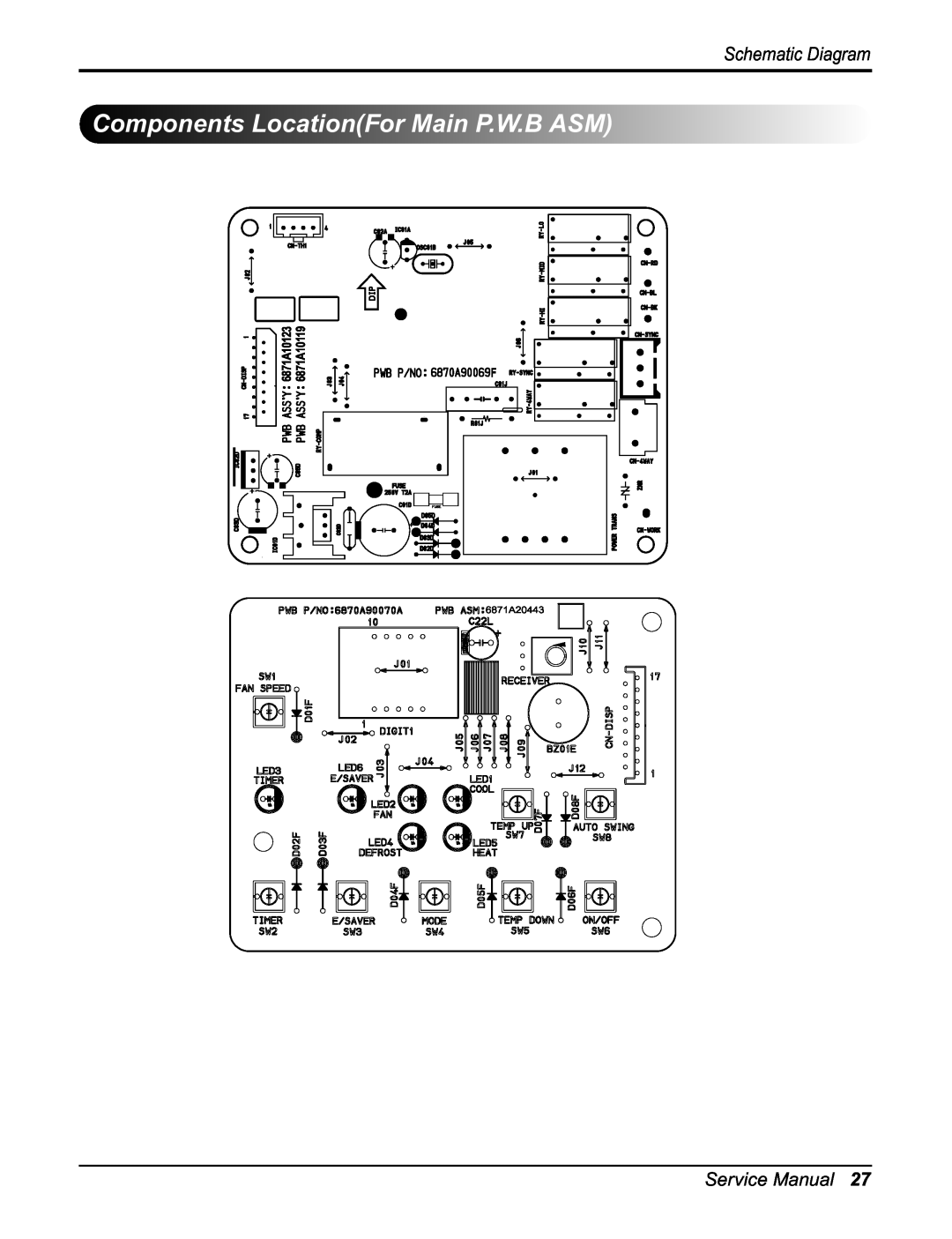 Heat Controller RAD-101A, RAD-81A, RADS-81B manual Components LocationFor Main P.W.B ASM, Schematic Diagram 