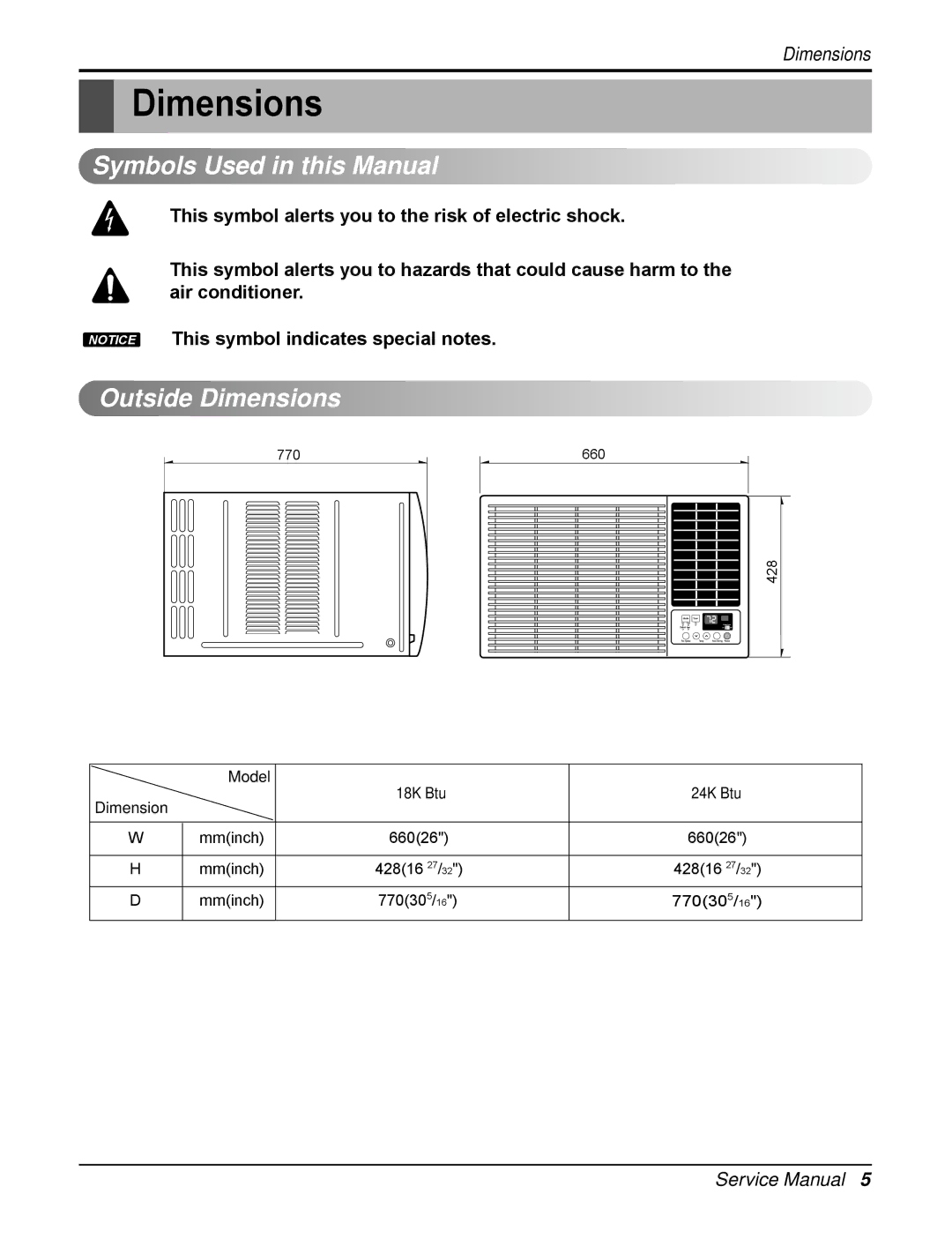 Heat Controller RAD-183A, RAD-243A service manual Symbols Used in this Manual, Outside Dimensions 