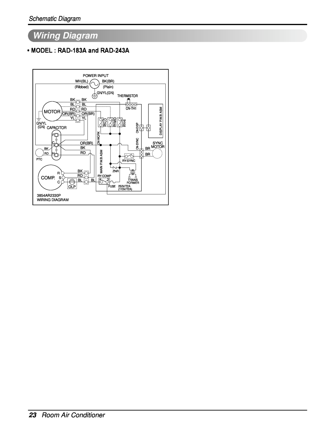 Heat Controller RAD-183A, RAD-243A service manual Wiring Diagram, 23Room Air Conditioner, Schematic Diagram 