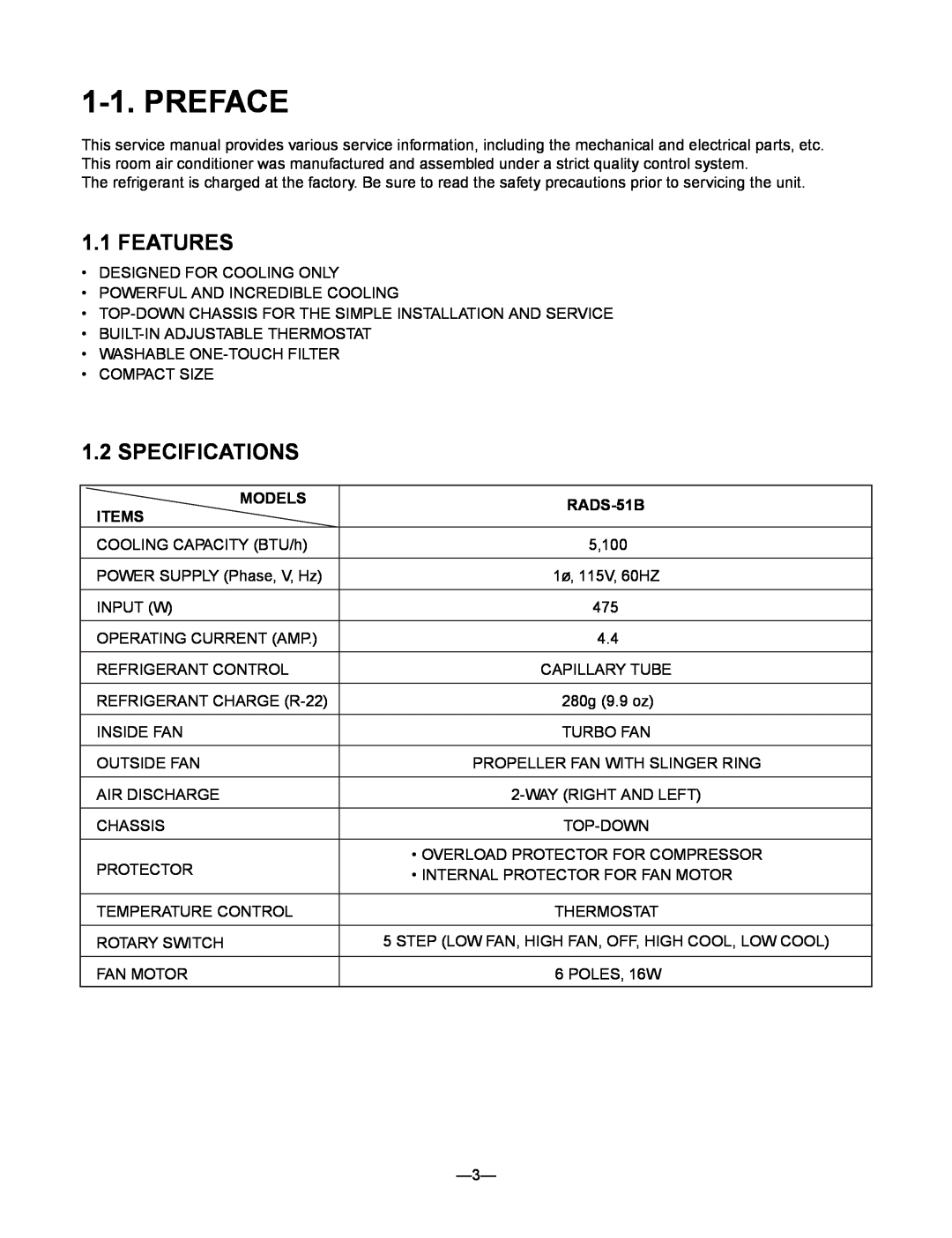 Heat Controller RADS-51B manual Preface, Features, Specifications 