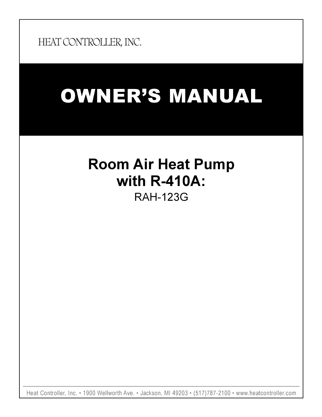 Heat Controller RAH-123G owner manual Room Air Heat Pump With R-410A 