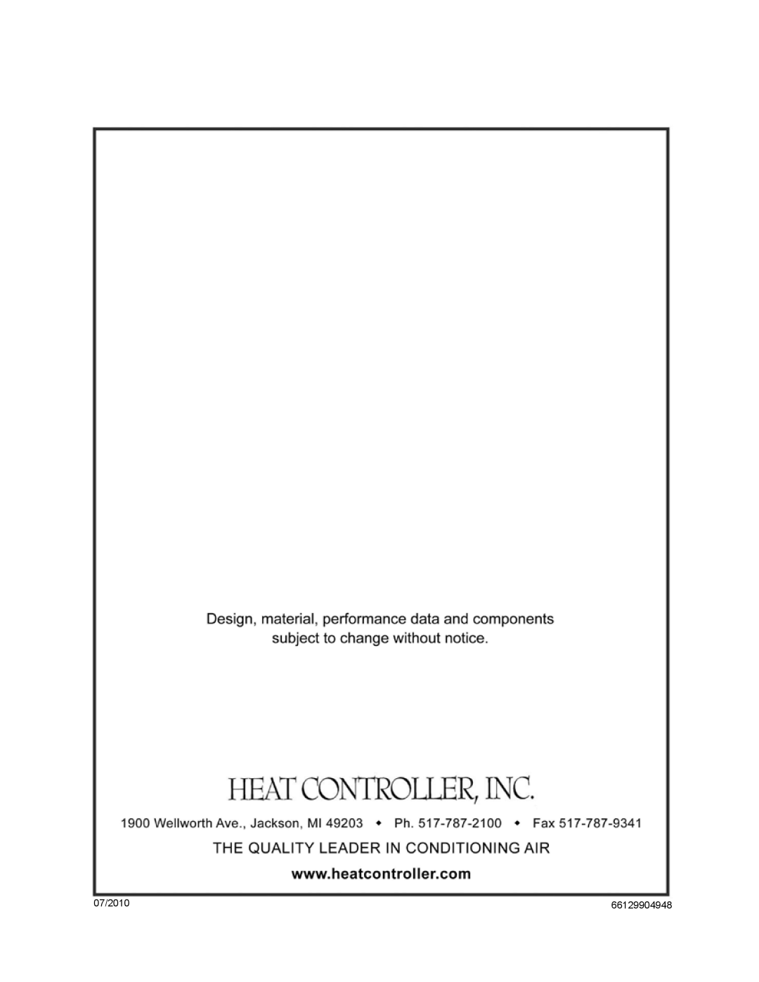 Heat Controller RAH-123G owner manual 07/2010 66129904948 