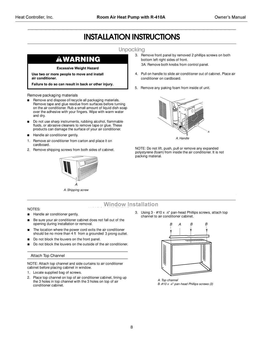 Heat Controller RAH-123G owner manual Remove packaging materials, Attach Top Channel 