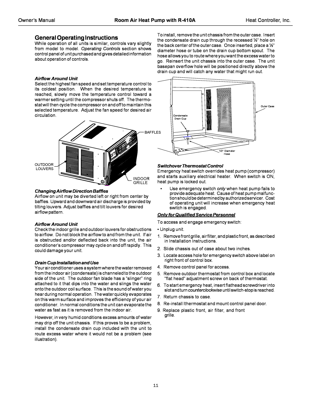 Heat Controller RAH-123G owner manual GeneralOperatingInstructions, Airflow Around Unit, Switchover Thermostat Control 