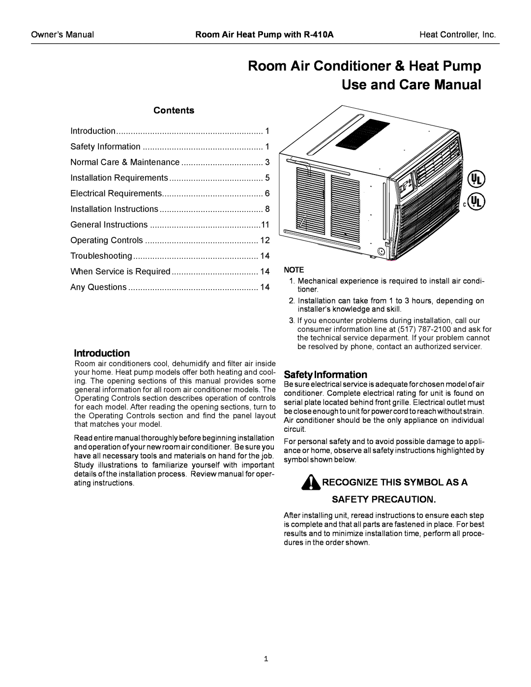 Heat Controller RAH-123G Introduction, SafetyInformation, Contents, Recognize This Symbol As A Safety Precaution 