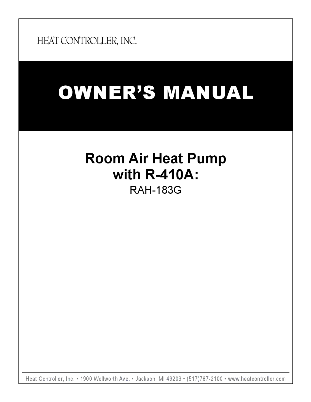 Heat Controller RAH-183G owner manual Room Air Heat Pump With R-410A 