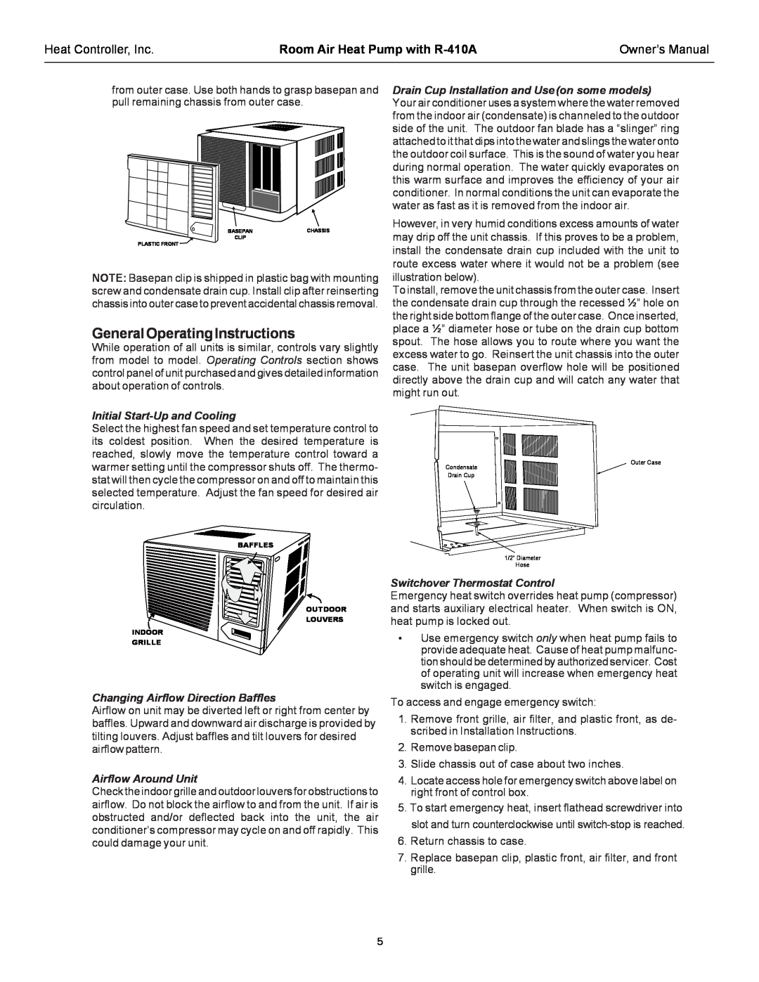 Heat Controller RAH-183G GeneralOperatingInstructions, Initial Start-Upand Cooling, Changing Airflow Direction Baffles 