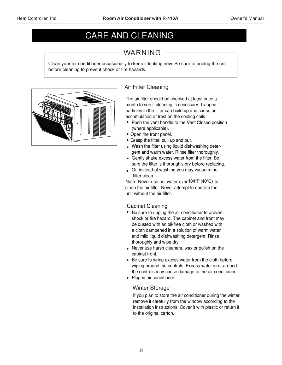 Heat Controller RADS-253H, REG-183H, RADS-183H, RADS-151H, REG-253H manual Care Andcleaning 