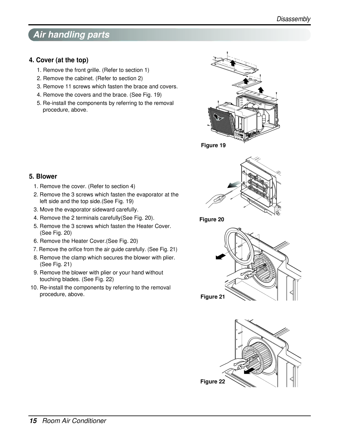 Heat Controller REG-243A, REG-183A manual Air handling parts, Cover at the top 