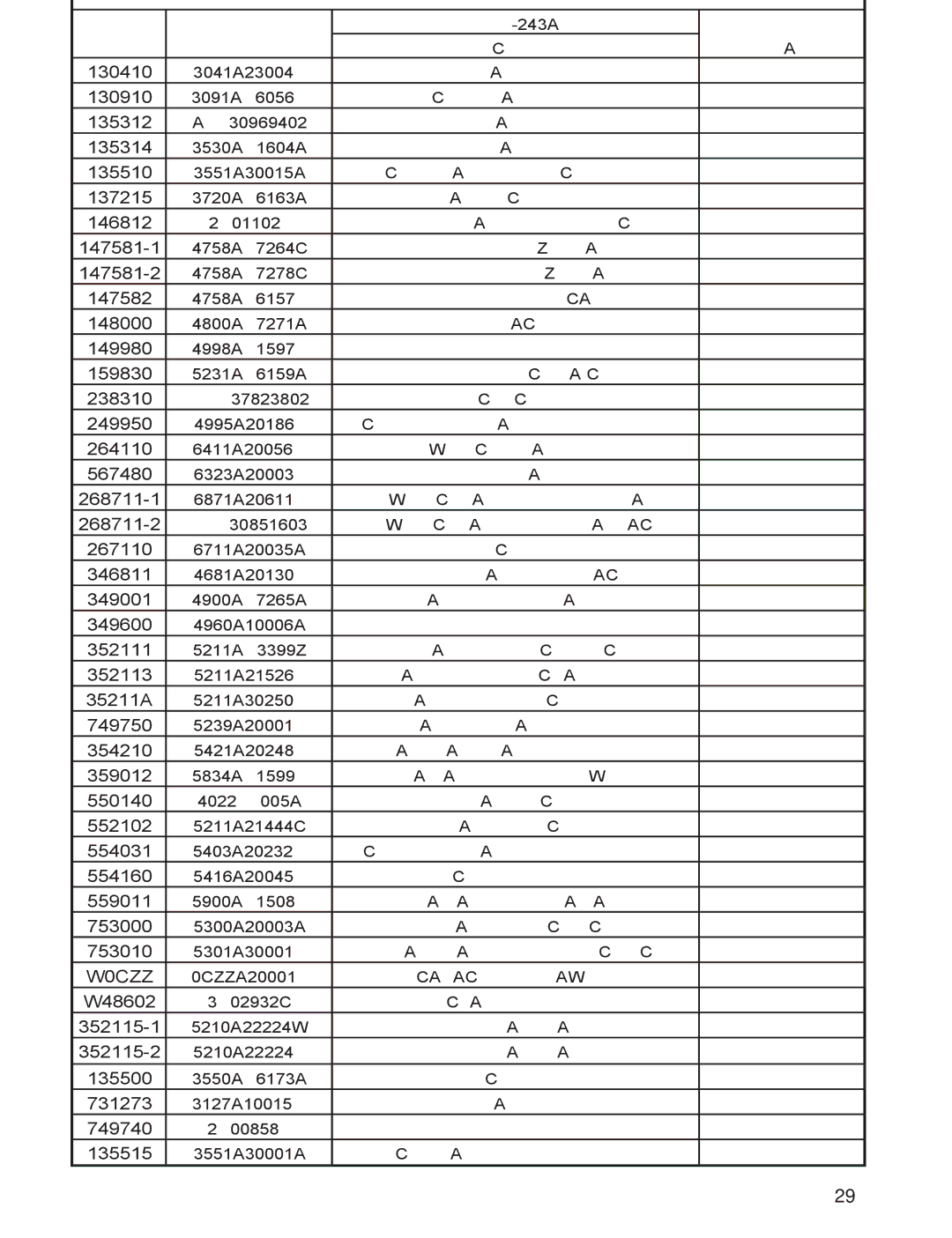 Heat Controller REG-183A, REG-243A manual Replacement Parts List 