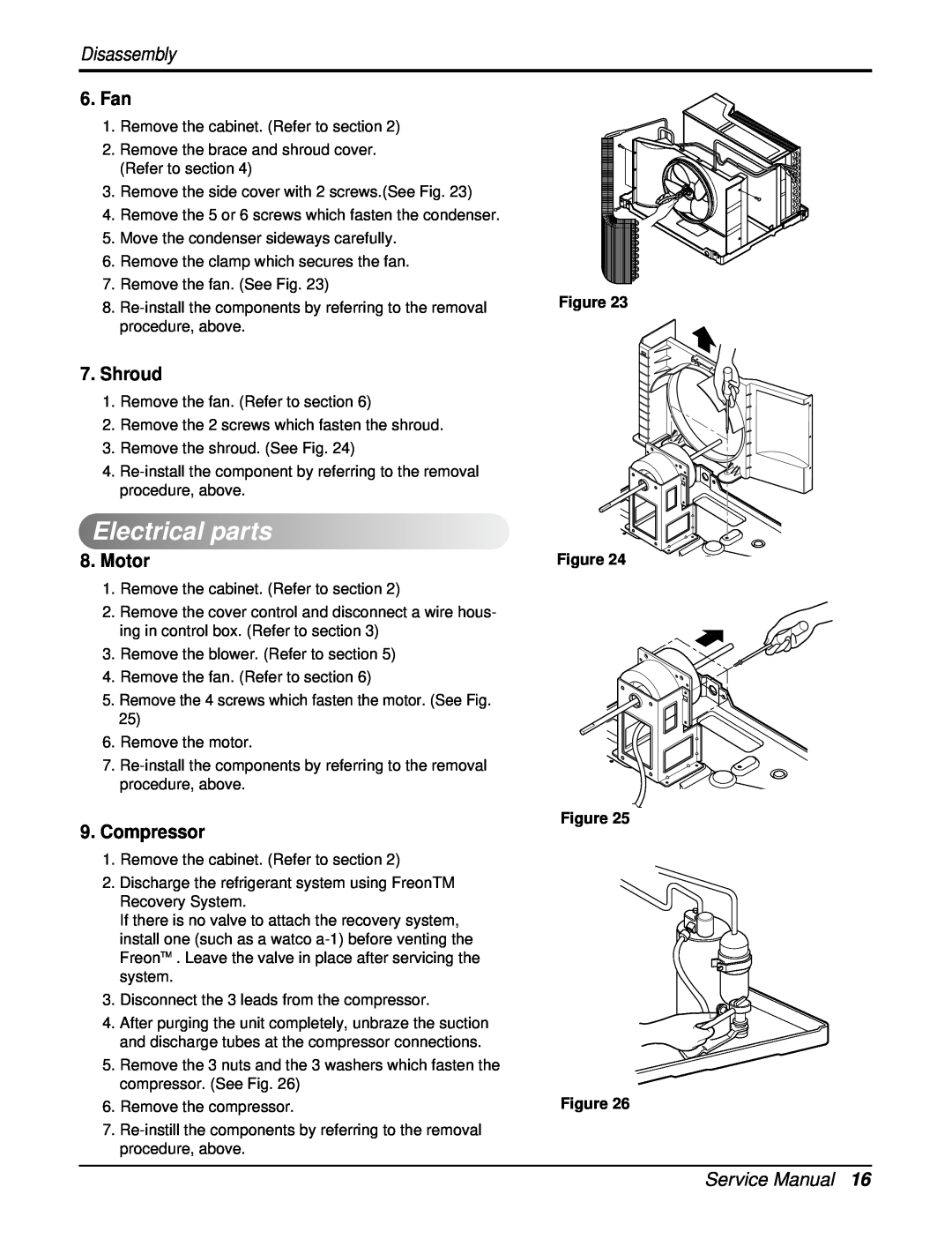 Heat Controller REG-183A, REG-243A manual Electricalparts, Fan, Shroud, Motor, Compressor, Disassembly 