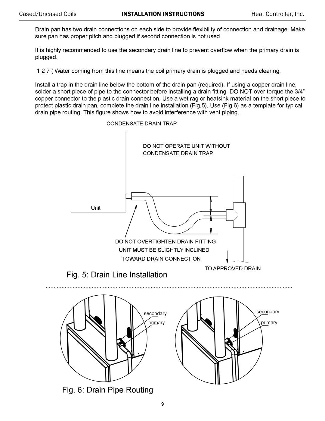 Heat Controller RSG30R-1D installation instructions Drain Line Installation 