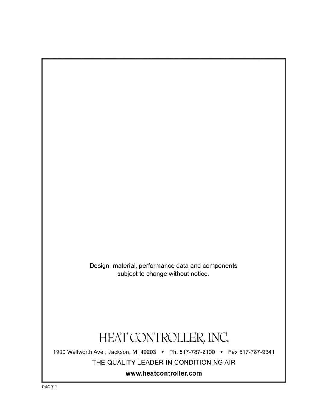 Heat Controller RSG30R-1D installation instructions 04/2011 