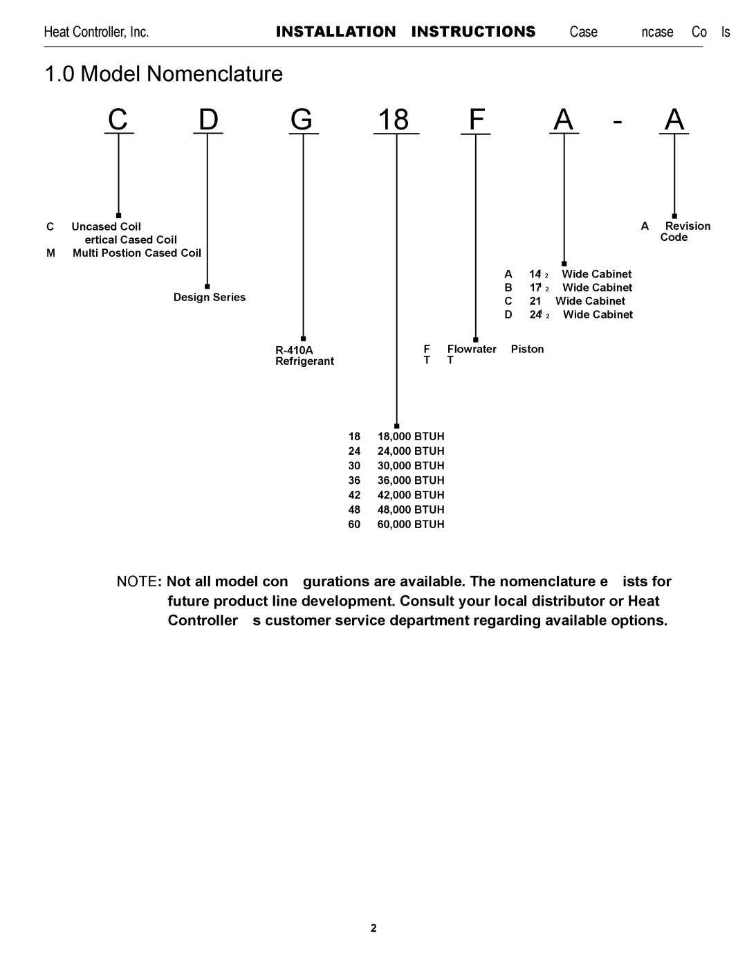 Heat Controller RSG30R-1D installation instructions Model Nomenclature, = Txv 