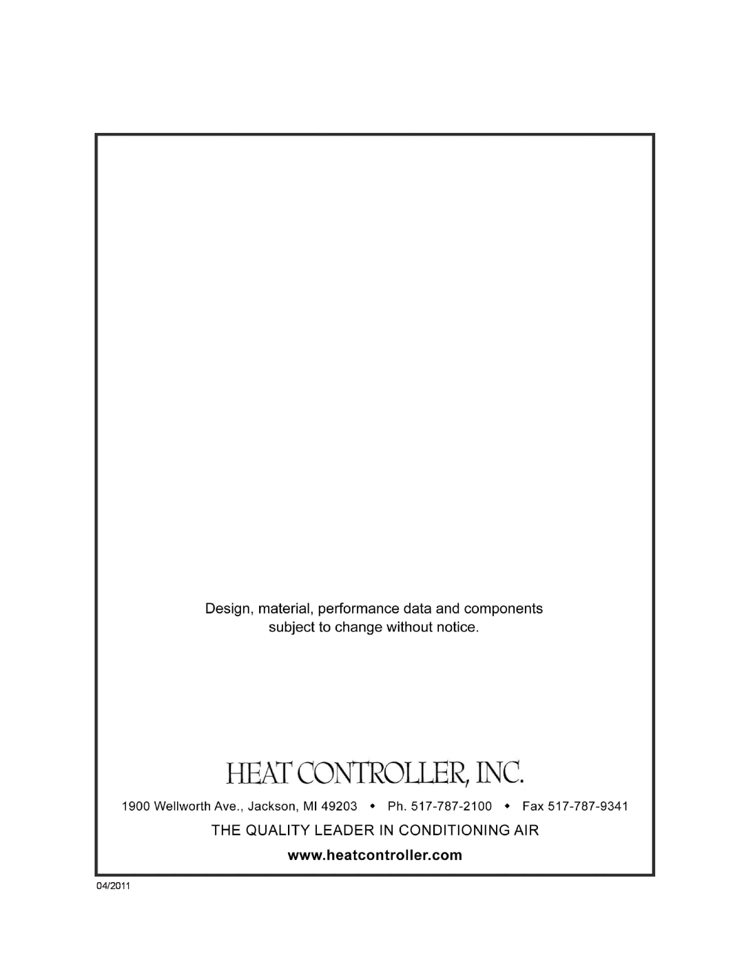 Heat Controller RSG30R-1D installation instructions 04/2011 