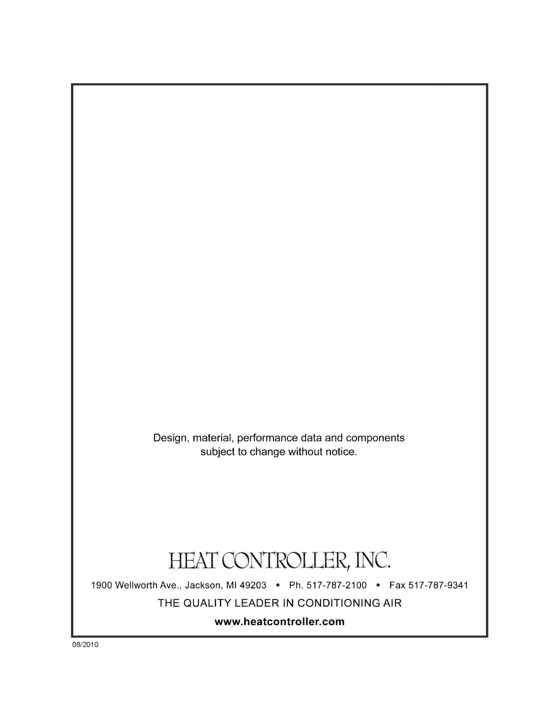 Heat Controller SMA 18 installation instructions 08/2010 