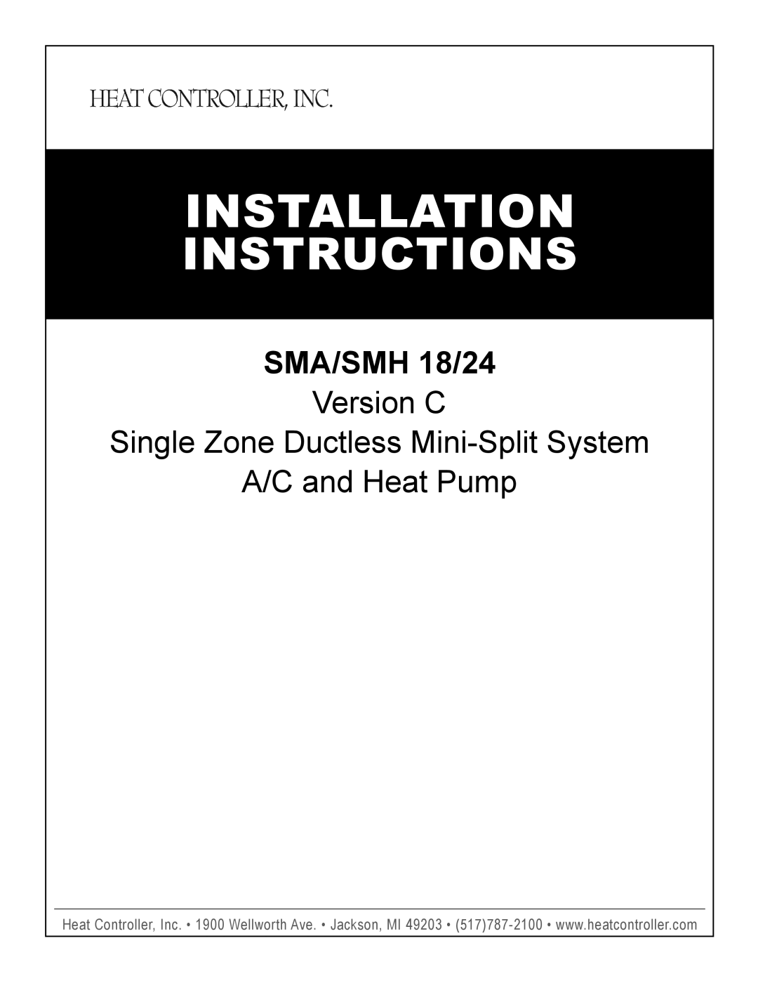Heat Controller SMA/SMH 18/24 installation instructions Installation, Instructions, A/C and Heat Pump 