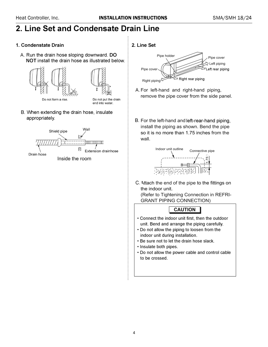 Heat Controller SMA/SMH 18/24 Line Set and Condensate Drain Line, Heat Controller, Inc, Installation Instructions 