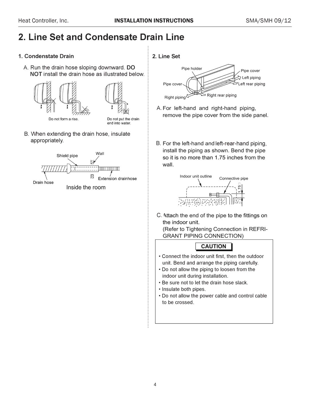 Heat Controller SMA 12, SMH 12, SMA/SMH 09/12 installation instructions Line Set and Condensate Drain Line, Condenstate Drain 