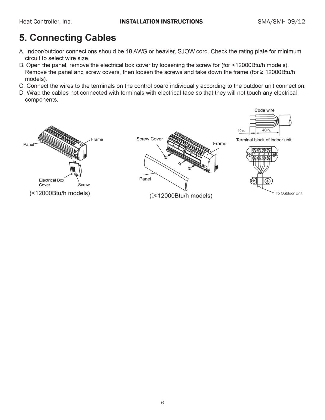 Heat Controller SMH 12, SMA 12, SMA/SMH 09/12 installation instructions Connecting Cables 