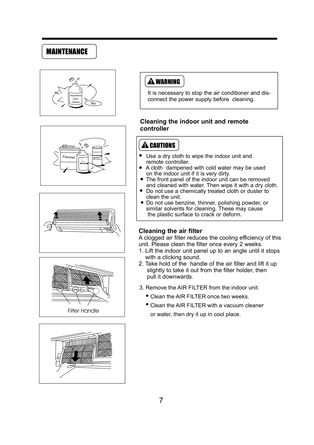 Heat Controller SMA, SMH owner manual Maintenance, Filter andle 