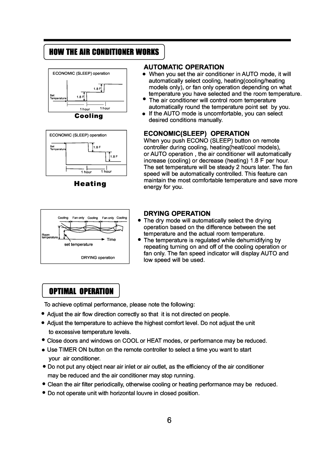 Heat Controller SMH, SMA owner manual How The Air Conditioner Works, Optimal Operation, Heating, Cooling 