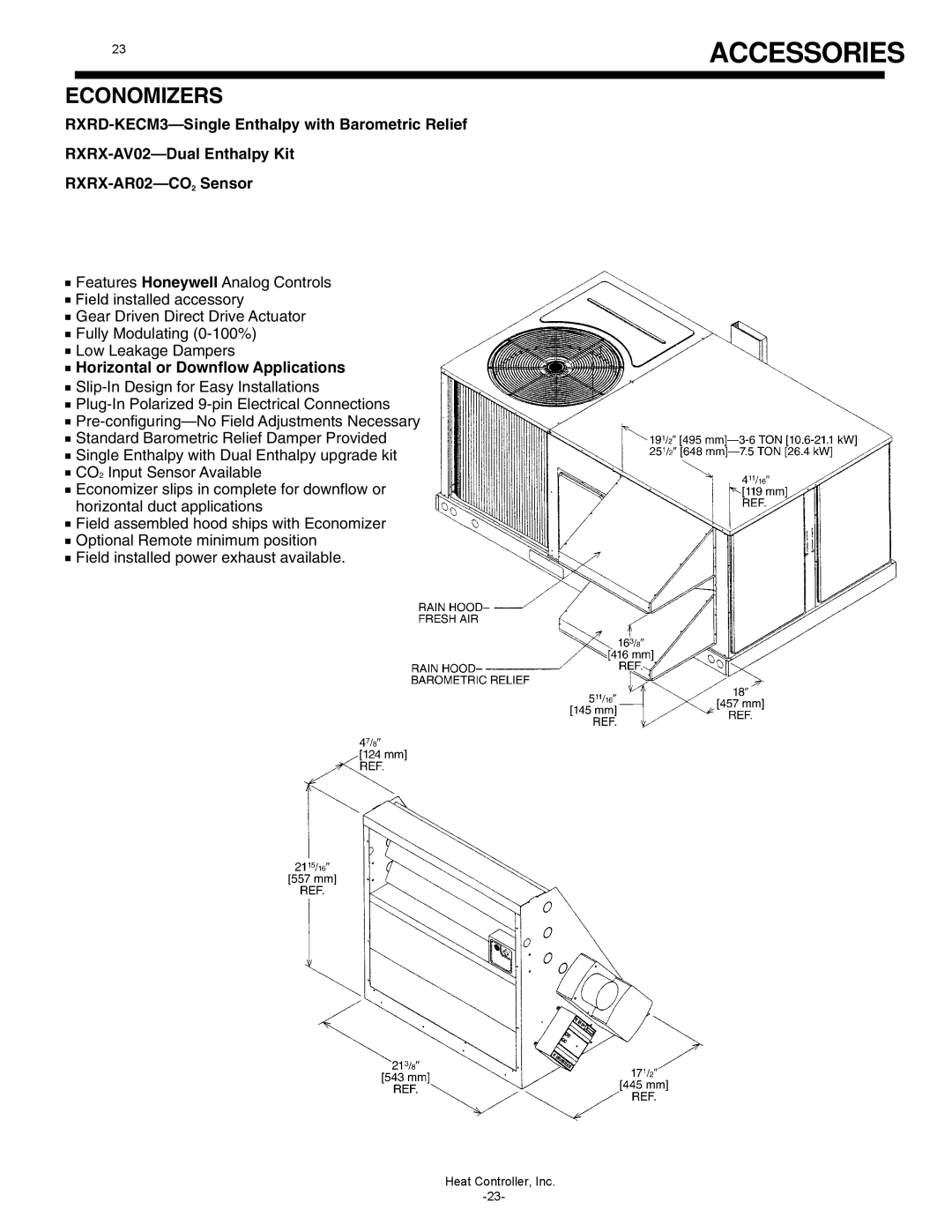 Heat Controller TGC048C-4K-135, TGC060C-4K-135 Economizers, Accessories, RXRD-KECM3-SingleEnthalpy with Barometric Relief 