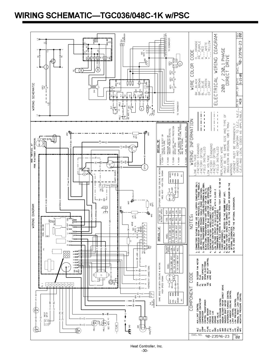 Heat Controller TGC042C-4K-120, TGC060C-4K-135, TGC048C-1K-135 WIRING SCHEMATIC-TGC036/048C-1Kw/PSC, Heat Controller, Inc 