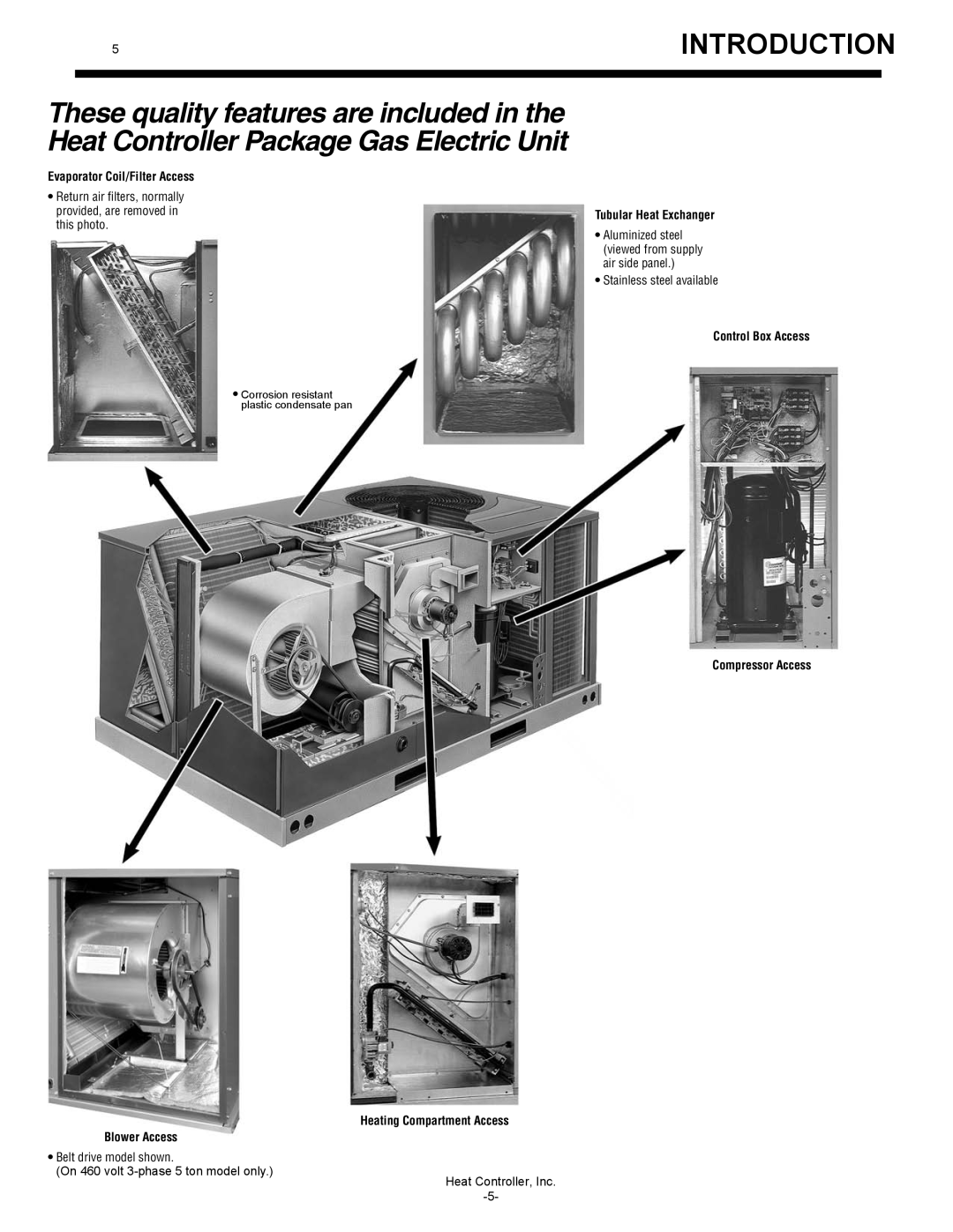 Heat Controller TGC048C-4K-135 Introduction, Evaporator Coil/Filter Access, Tubular Heat Exchanger, Control Box Access 