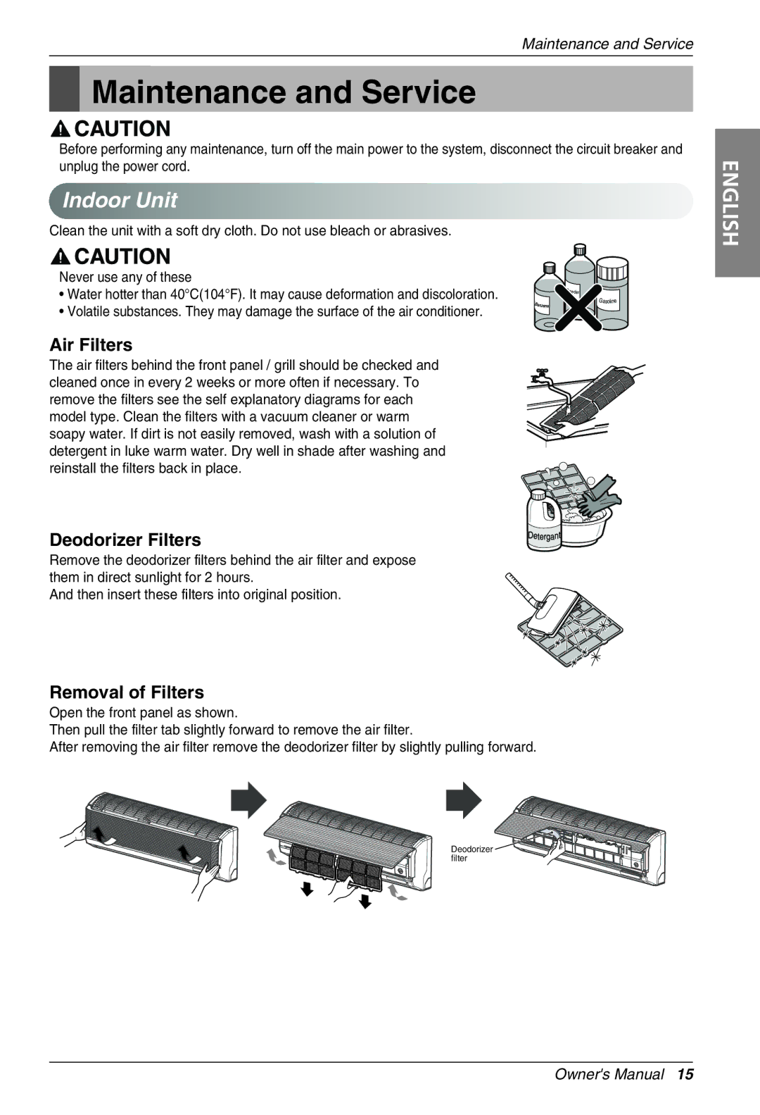 Heat Controller VMC09SB-1, VMC18SB-1, VMC12SB-1, VMC24SB-1 manual Maintenance and Service, Indoor Unit 