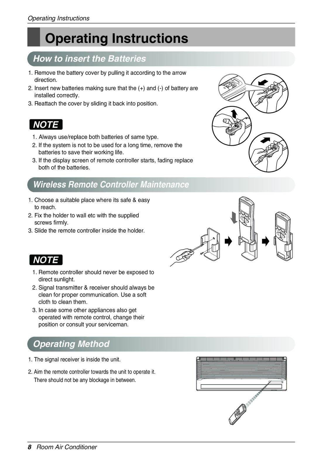 Heat Controller VMC18SB-1 Operating Instructions, How to insert the Batteries, Wireless Remote Controller Maintenance 