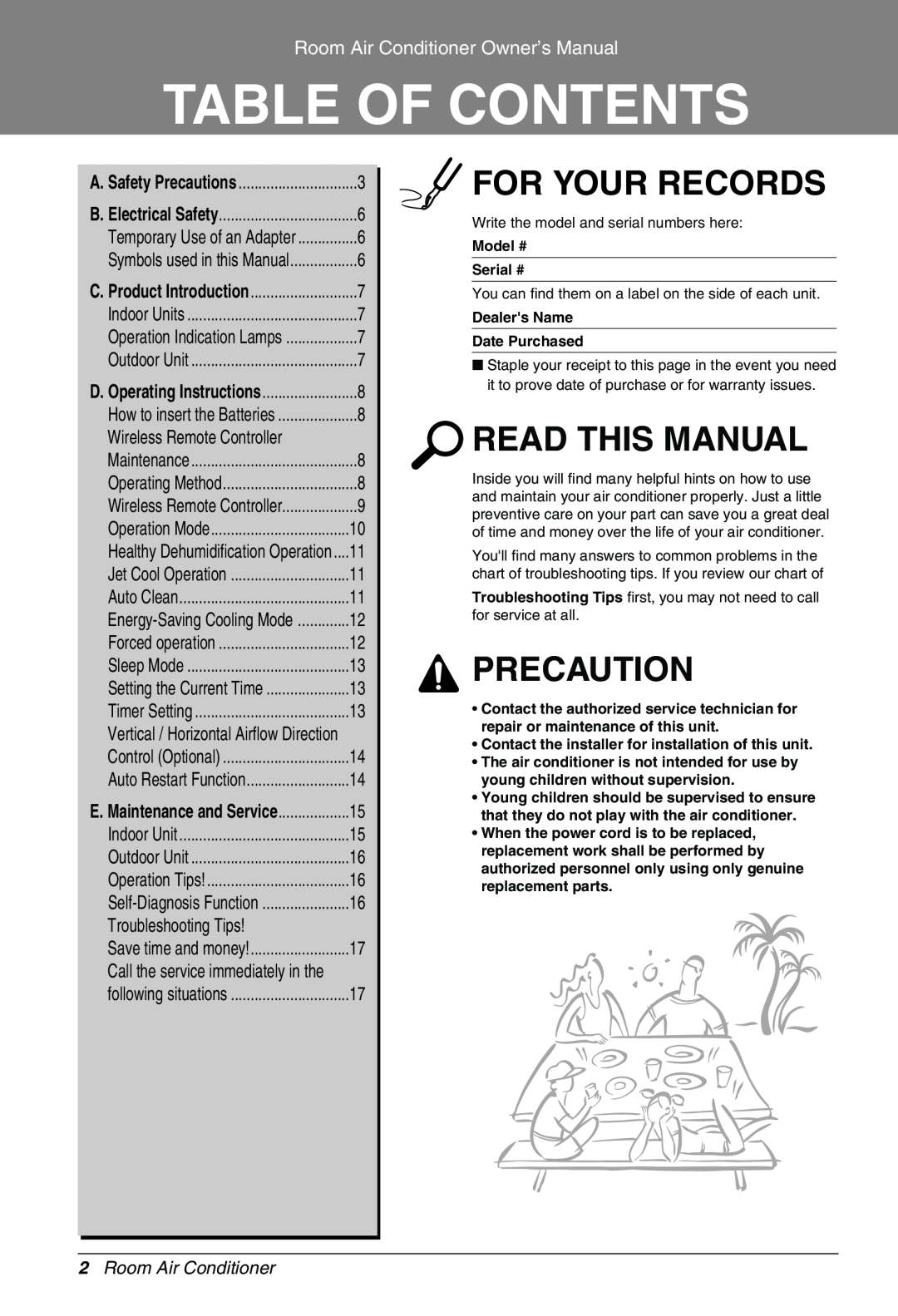 Heat Controller VMC24SB-1, VMC18SB-1, VMC12SB-1, VMC09SB-1 Table Of Contents, For Your Records, Read This Manual, Precaution 