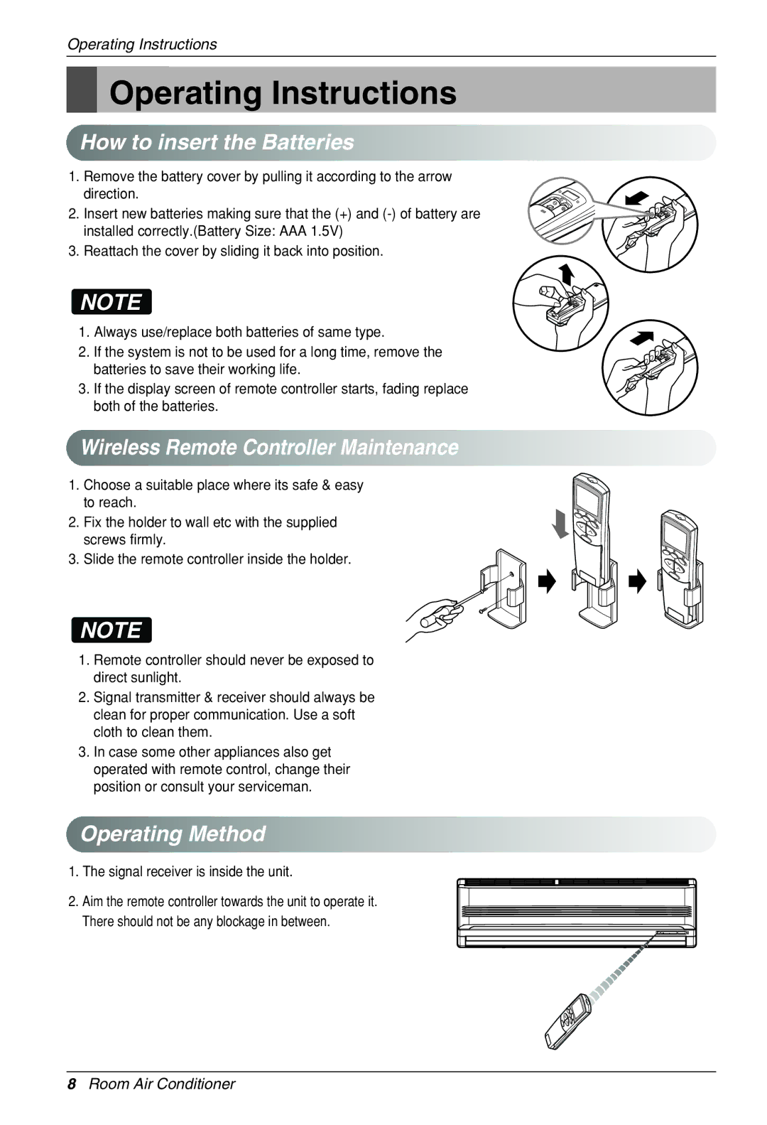 Heat Controller VMC30SB-1 Operating Instructions, How to insert the Batteries, Wireless Remote Controller Maintenance 