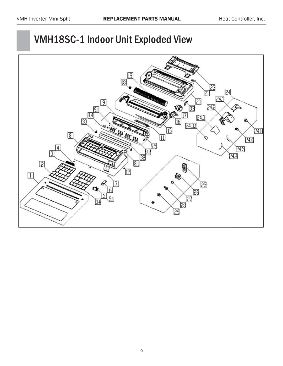 Heat Controller VMH 24 manual VMH18SC-1 Indoor Unit Exploded View 