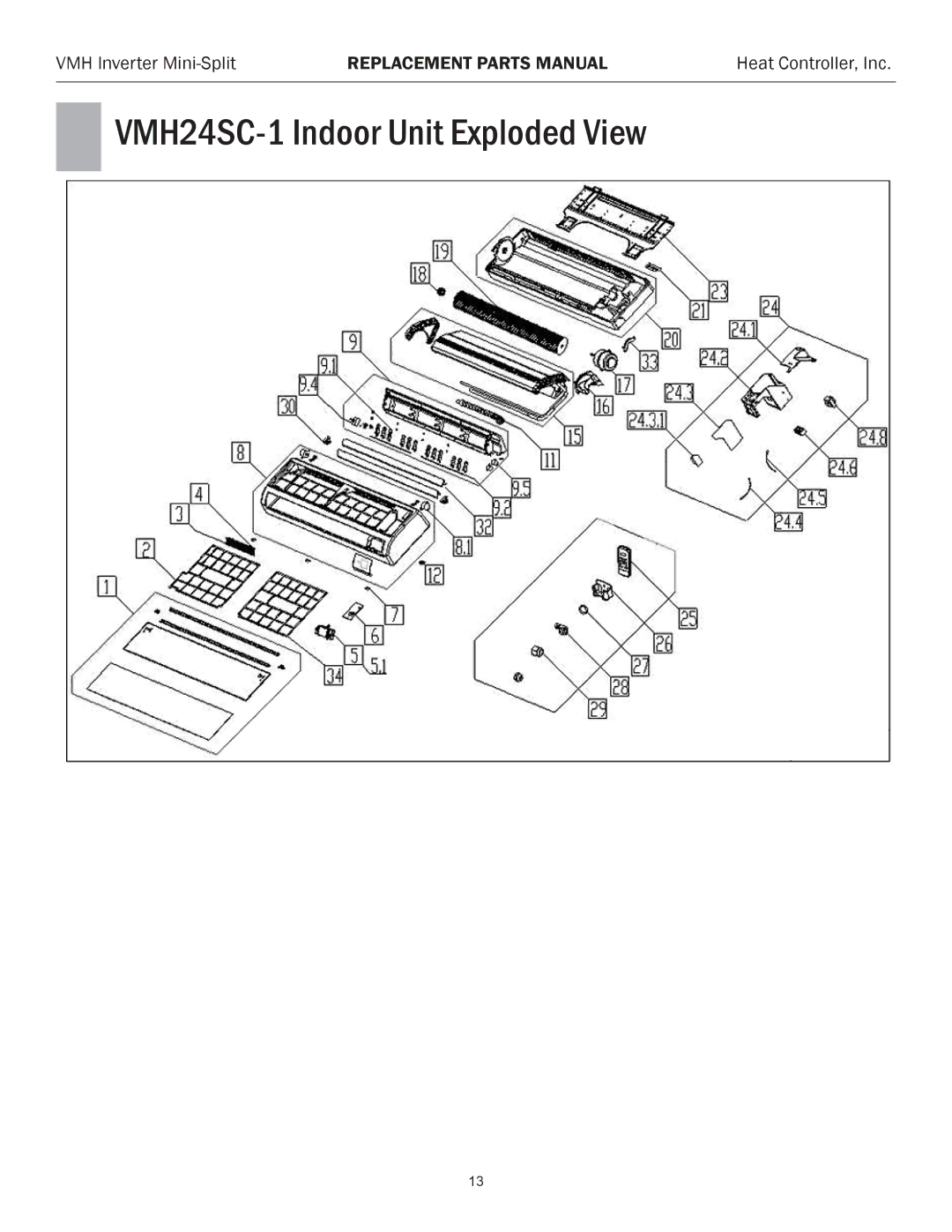 Heat Controller VMH 24 manual VMH24SC-1 Indoor Unit Exploded View 