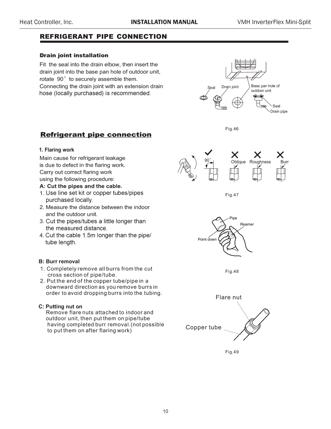 Heat Controller VMH 18, VMH 27, VMH 36, VMH 09, VMH 12 installation manual Refrigerant Pipe Connection 