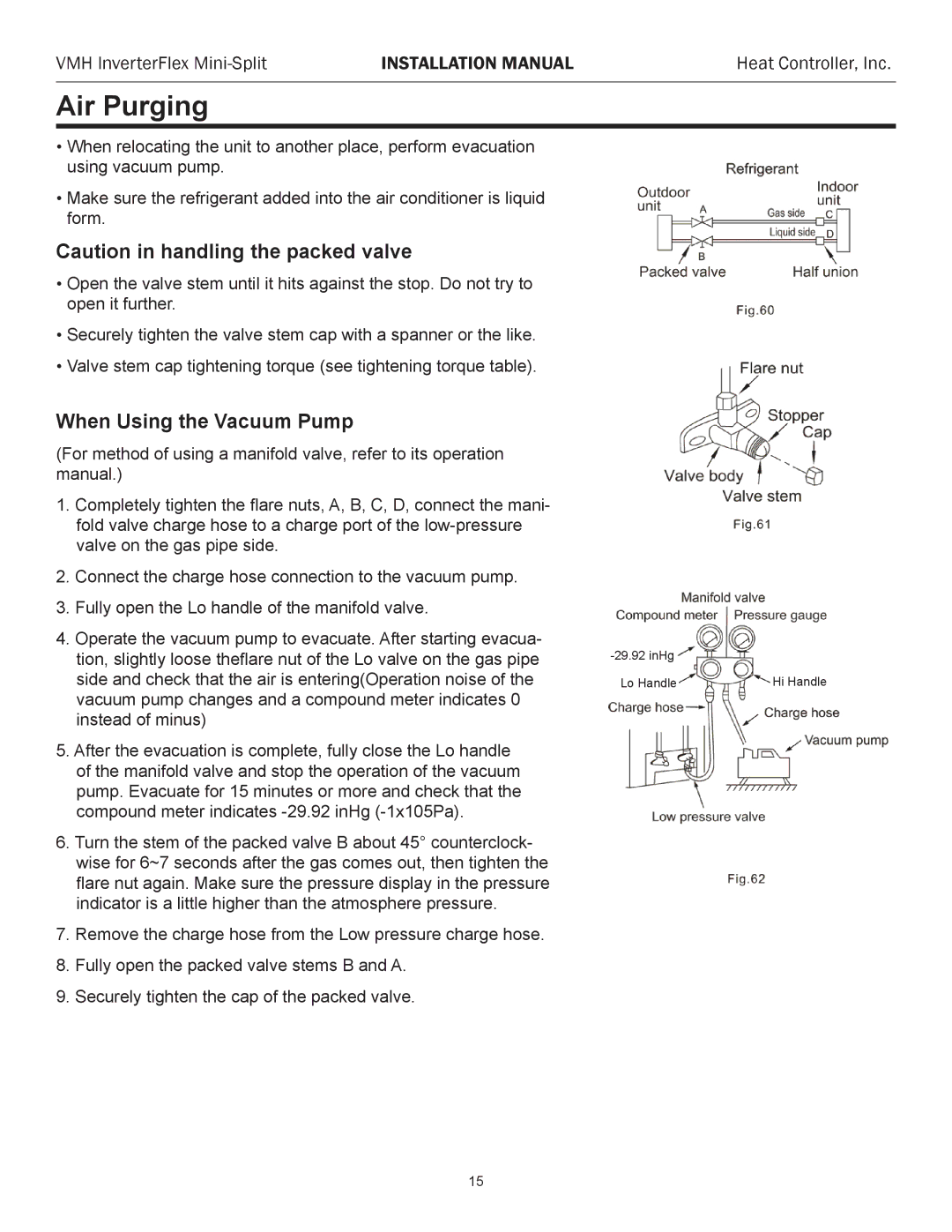 Heat Controller VMH 18, VMH 27, VMH 36, VMH 09, VMH 12 installation manual When Using the Vacuum Pump 